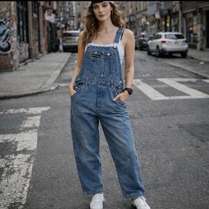 Vtg Jordache Wide Leg Blue Denim Overalls L 12-14 Cotton Pockets Y2K Retro 90s